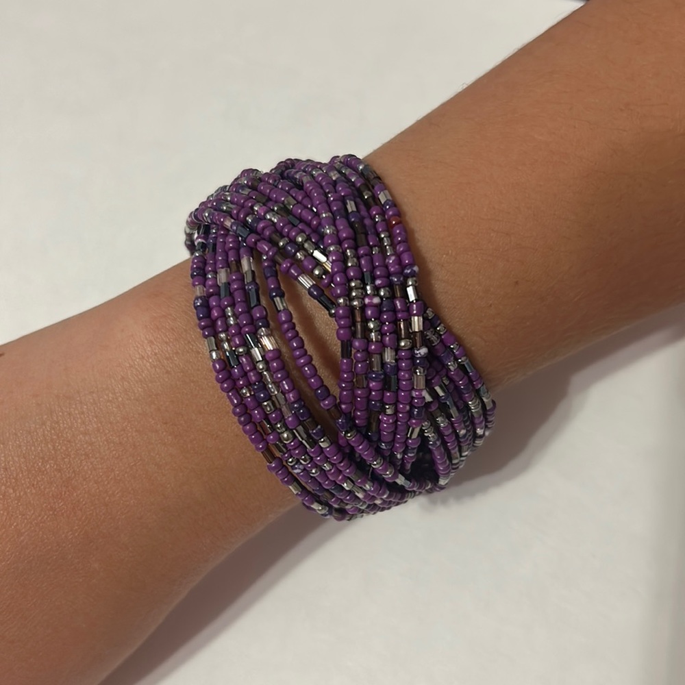 purple and silver bead chunky bracelet